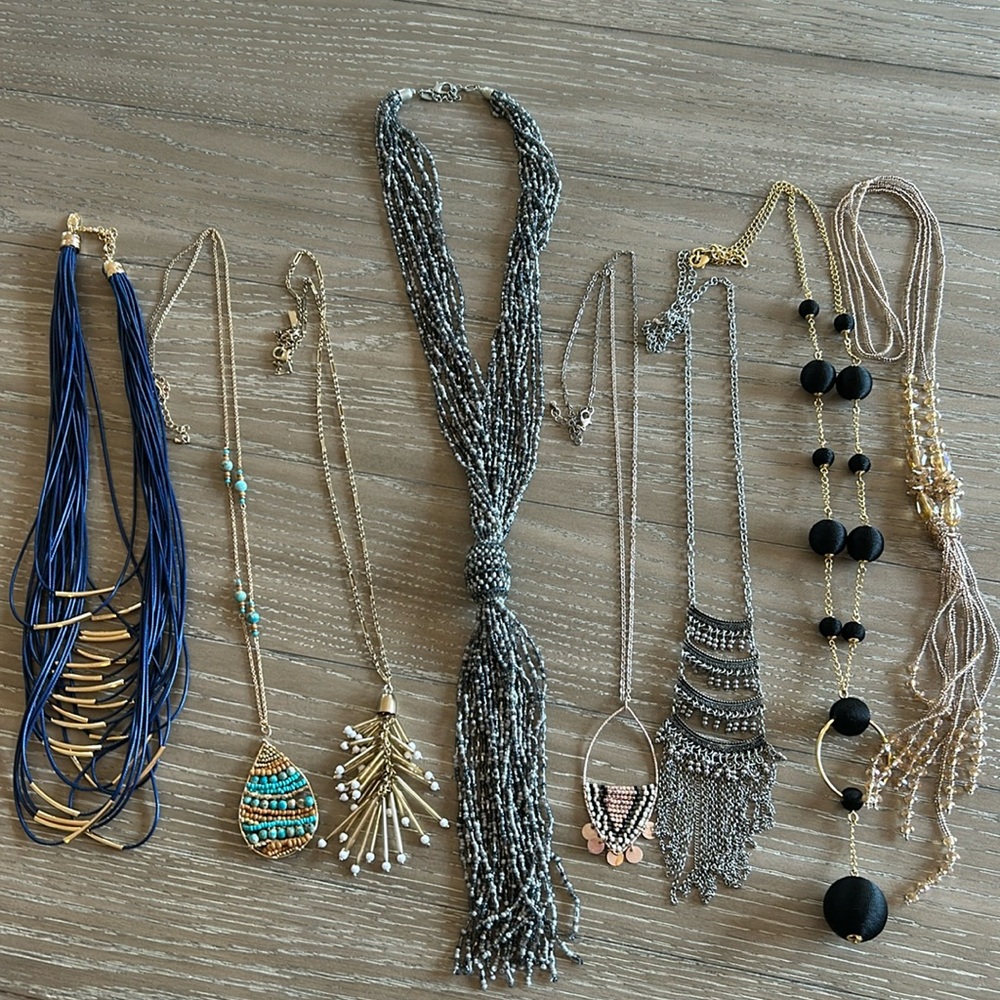 Lot Bunch of 8 Long Costume Jewelry Beaded and Tassle Necklaces